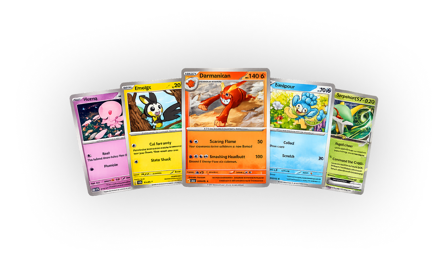 A fan of trading cards spread out side by side